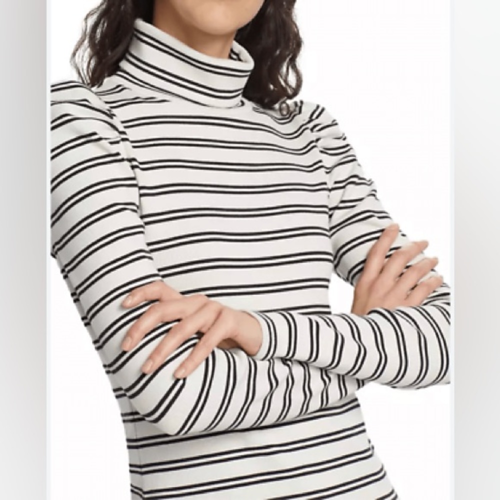 Veronica Beard Black and White Striped Turtleneck Top